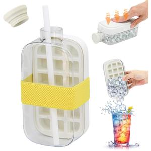 Ice Cube Bottle Cool Summer ice Bottle Cup800ml 2-in-1 zero Touch Press ice cube mold Easy Press to Release Vertical Ice Tray for Freezer (white)