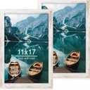 11"x17" Frame Set of 2, Distressed White Wood Style - Display 11" x 17" Poster without Mat or 8"x12" Picture with Mat, Wall Mounting Horizontal and Vertical
