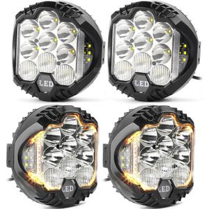LIGBT 4PCS 7 Inch Amber Round LED Offroad Lights 90W Amber Yellow Off Road Light Fog Lights Driving lightsWaterproof Light Pods for Pickup Trucks 4x4 SUV ATV UTV