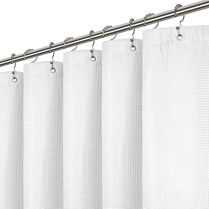 LiBa Fabric Bathroom Shower Curtain, 72" W x 72" H White Heavy Duty Waterproof Shower Curtain Liner