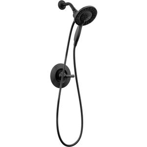 Delta Faucet Arvo 14 Series Single-Handle Shower Faucet, Shower Trim Kit with 4-Spray In2ition 2-in-1 Dual Hand Held Shower Head with Hose, Matte Black 142840-BL-I (Valve Included)