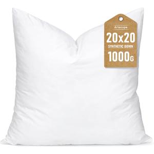 Artscope Synthetic Down Pillow Insert, 20x20 Down Alternative Throw Pillow Insert. Ultra Soft Fluffy Sleeping Pillow with 100% Cotton Cover, Decorative Pillows-White.