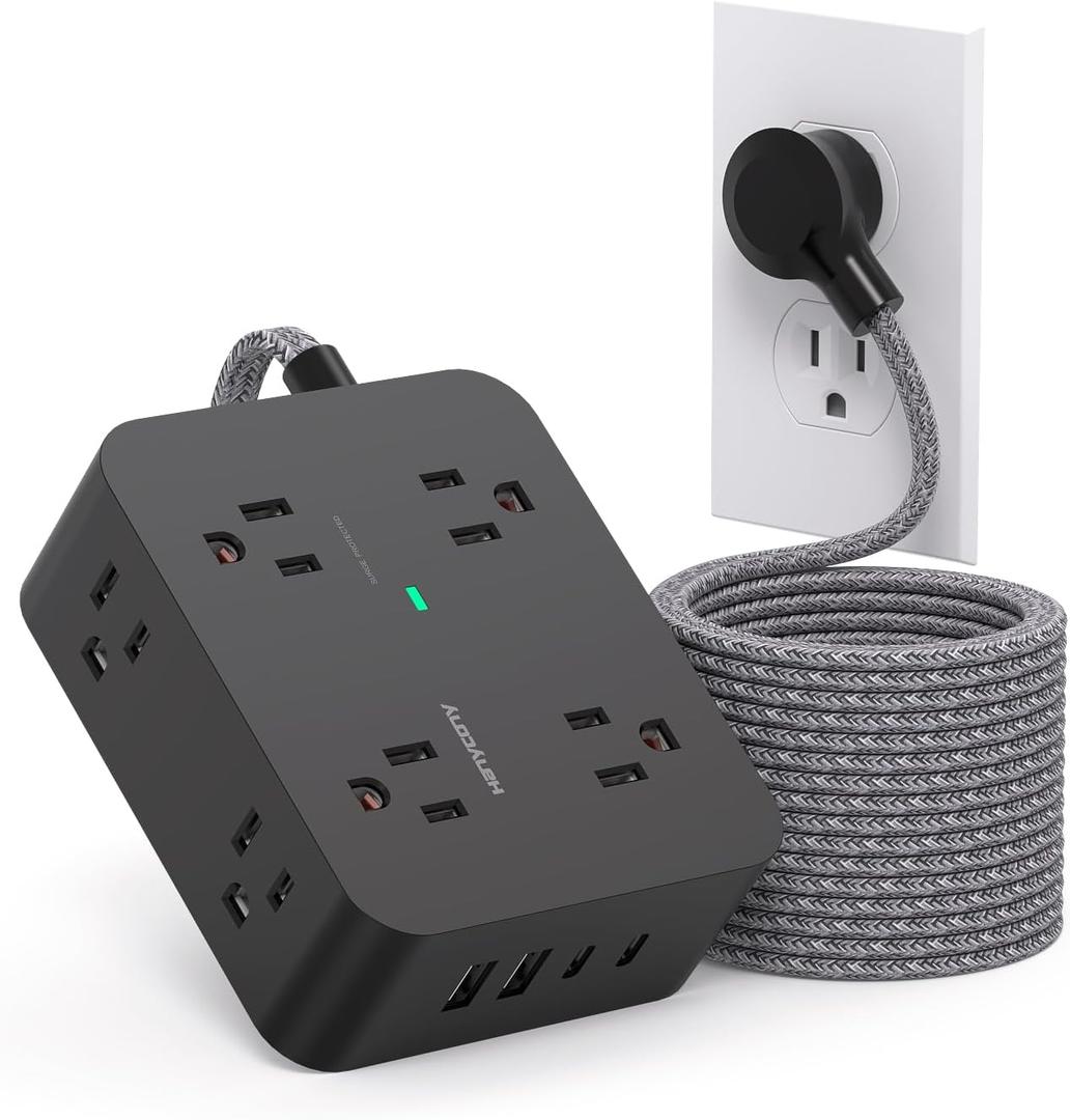 Extension Cord 25 Ft, HANYCONY Surge Protector Power Strip with 8 Outlets 4 USB Ports(2 USB C), Long Cord, Wall Mount, Desk USB Charging Station for Home Office College Dorm Room Essentials