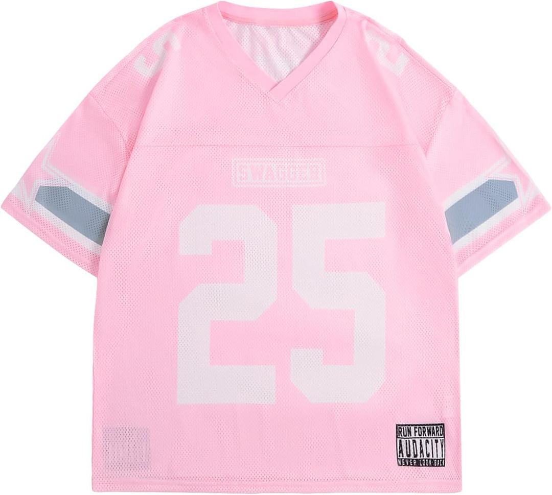 SOLY HUX Men's Graphic Jersey T-Shirts V Neck Racing Print Casual Tees Streetwear Summer Top Tshirt (Pink, S)