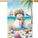 IVN Beach Snowman Christmas Garden Flag 28 x 40 Inch Double Sided House Flag with Shell Palm Tree and Seagull Design for Coastal Outdoor Holiday Decor