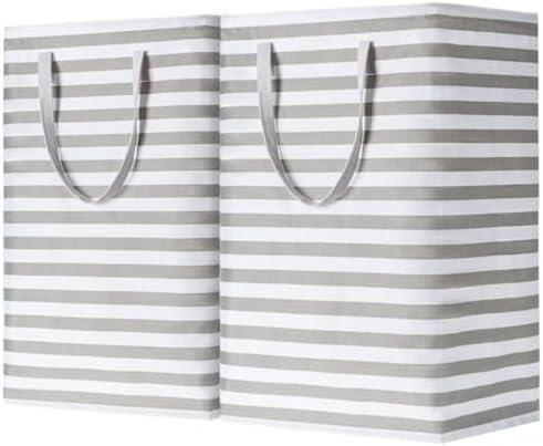 BOOMIBOO 2-Pack Large Laundry Basket,Waterproof Freestanding Laundry Hamper,Collapsible Clothes Basket with Easy Carry Handles in Laundry Room Bathroom Bedroom Dorm,Grey,75L