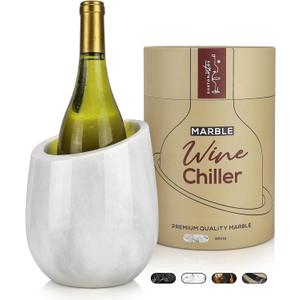 Gusto Nostro Marble Wine Chiller Bucket - 750ml Wine Bottle Cooler and Champagne Chiller for Party, Kitchen, Bar Cart Decor to Chill & Keep Bottles Cold with Unique Wine Lovers Gift Box (White)