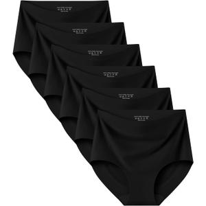 Kalapa Seamless Womens Underwear High Waisted No Show Briefs Silky Stretch Breathable Full Coverage Ladies Panties Multi Pack (Black)