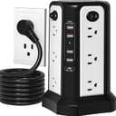 Surge Protector Power Strip Tower with PD18W USB C Port, PASSUS Charging Tower with 5 USB, 10FT Extension Cord with 12 AC Multiple Outlets, Overload Protection for Home Office Dorm Room