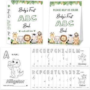 Baby's First ABC Book Baby Shower Activity Keepsake Game, Safari Jungle ABC Coloring Baby Shower Guest Book, Baby's First Alphabet Coloring Book, Alphabet A to Z Coloring Pages