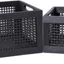 YRLSOTGE Wooden Storage Baskets,Black Woven Bamboo Basket Nesting Boxes with Built-in Handle for Pantry, Kitchen,Living Room,Shelves,Set of 2