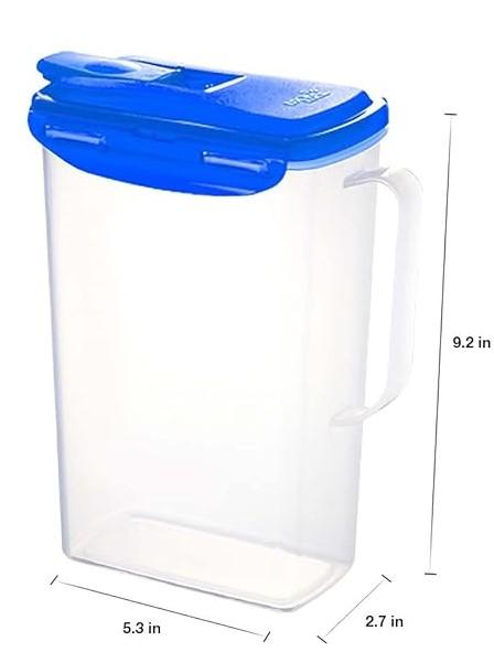 LocknLock Aqua Fridge Door Water Jug with Handle BPA Free Plastic Pitcher with Flip Top Lid Perfect for Making Teas and Juices, 2 QT, Blue