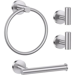 Lairuier Bathroom Hardware Set, 4-pieceTowel Holder Set Include Toilet Paper Holder,Towel Ring and 2 Towel Hooks Stainless Steel Wall Mounted Bathroom Hardware Accessories Set (Brushed Finish)