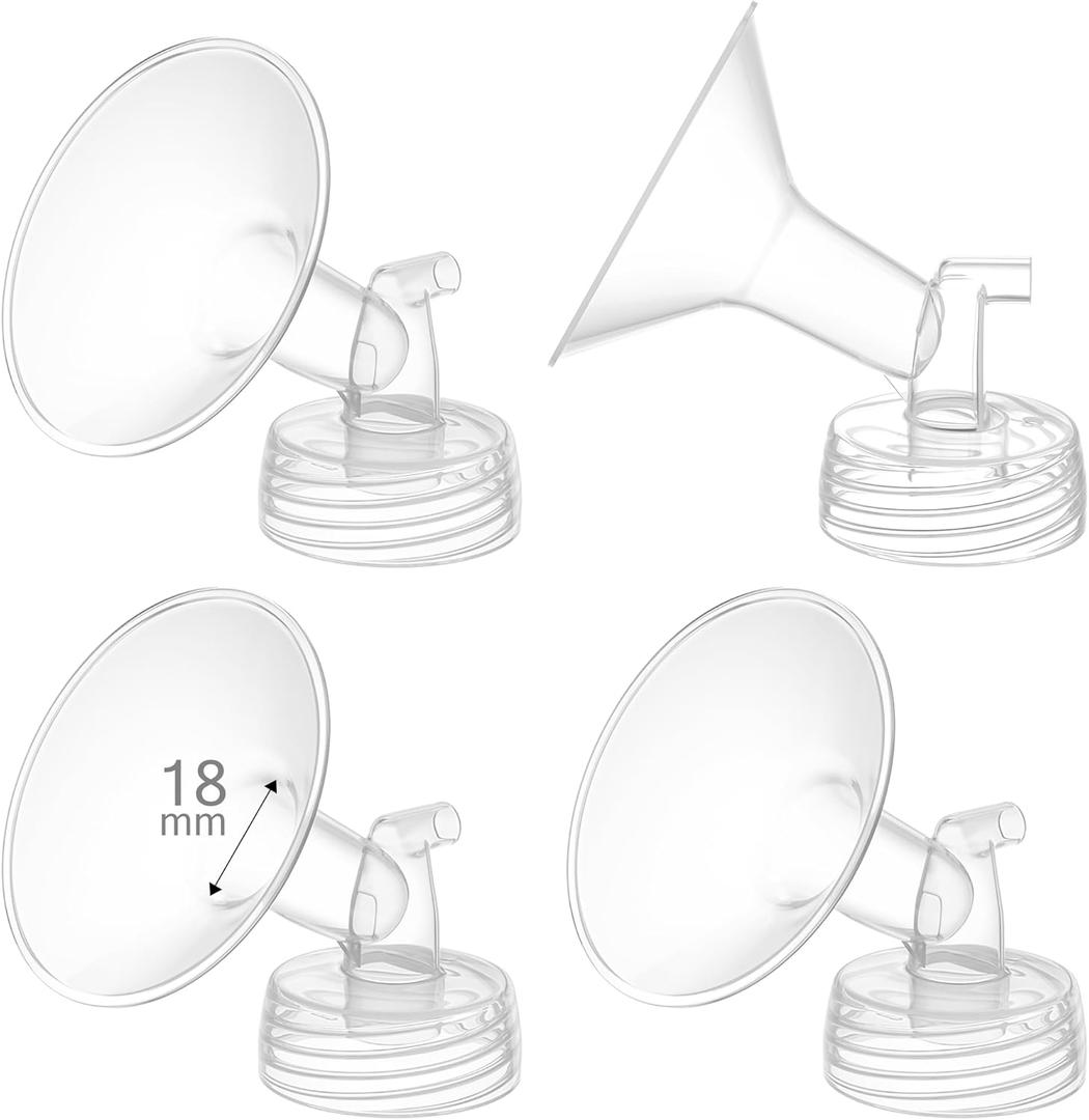 GOTOCUT 4PCS 18mm Breast Pump Flanges, Compatible with Spectra S1/S2/9Plus/Synergy Gold, Motif Luna, Wide-Mouth Bottle Fit, Breast Pump Accessories