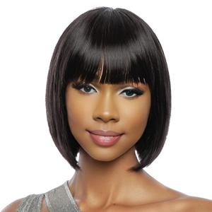 10 Inch Brazilian Human Hair Bob Wig with Bangs Glueless No Lace Front Straight Machine Made Wig for Women | Natural Black for Daily & Party