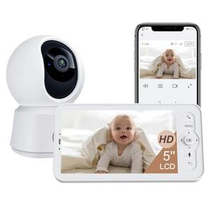 ARENTI WiFi Baby Camera Monitor B2 Kit 2025 Upgraded, 5-inch Wireless Display, Smartphone App, Encrypted Connection, Lullaby, Super Night Vision, Auto Tracking, Temp Sensor, Support Local Storage