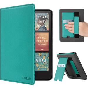 CoBak Case with Stand for Kindle Paperwhite 12th Gen 2024 Released (7") & Kindle Colorsoft Signature Edition - Durable PU Leather Cover with Auto Sleep Wake, Card Slot, Hand Strap Feature, Jade