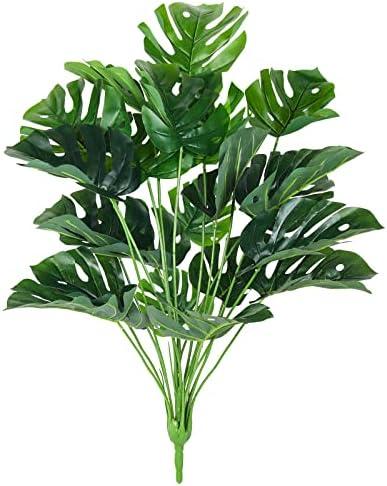 RECUTMS Artificial Palm Tree Leave Plants Faux Large Tropical Monstera Turtle Leaf Indoor Outdoor UV Resistant Fake Plant Greenery Hawaiian Luau Jungle Beach Party Home Garden Spring Summer Decoration