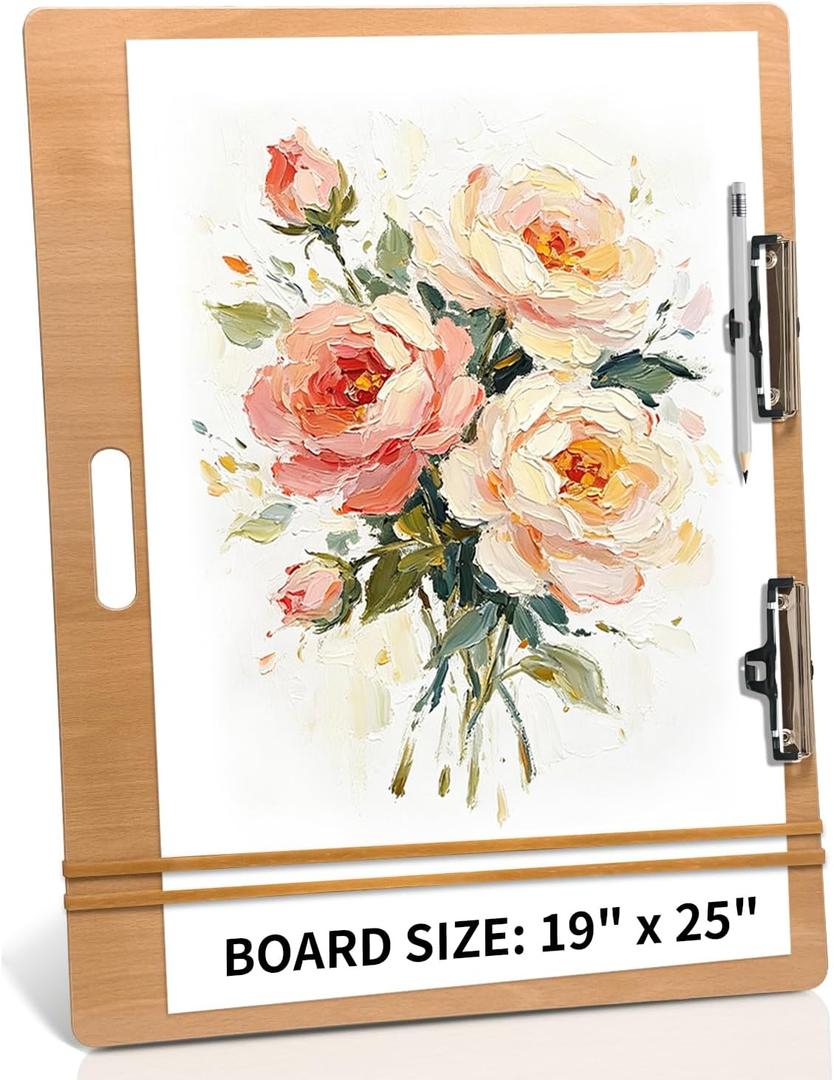 19"x25" Drawing Board with Dry-Erase Surface - Portable Art Board for Painting, Sketch, Classroom, Artist Supplies for Adults, Teens, Outdoor Drafting(Wood Grain)