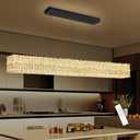 Rectangular Crystal Chandelier Dimmable LED Linear Chandeliers for Dining Room Remote Ceiling Pendants Light Fixture for Kitchen Island Black, Long 59"