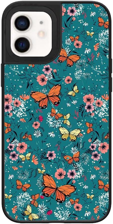 Floral Butterfly Phone Case for iPhone 12/12 Pro - Slim Shockproof Hard Shell, 5ft Drop Protection, Cute Aesthetic Wild Flower Pattern, Tough Protective Case for Women and Girl