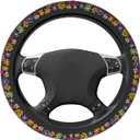 Hippie Flower Steering Wheel Covers Universal Fit 15 Inches Neoprene Anti-Slip Car Wheel Protector for Women Girls
