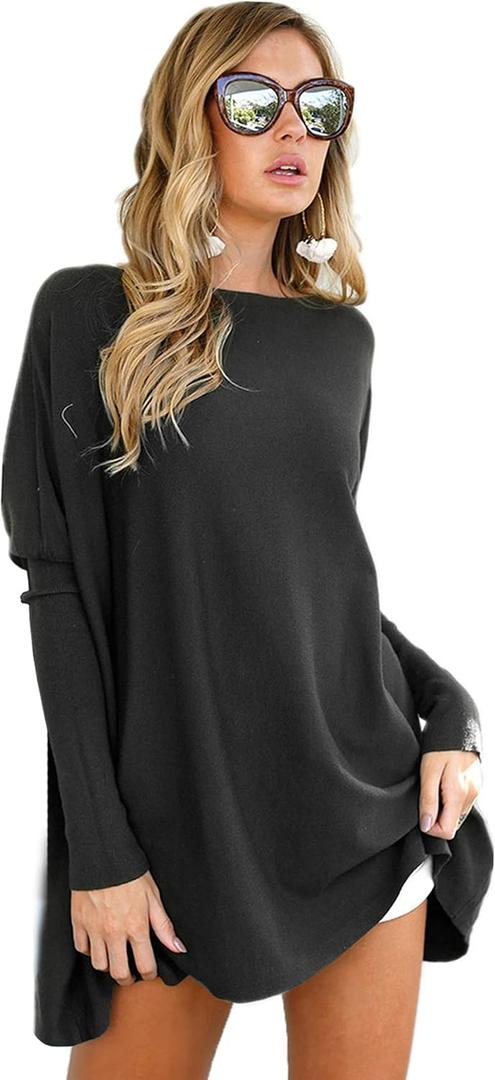 LIYOHON Oversized T Shirts for Women Tunic Tops to Wear with Leggings Long Sleeve Fall Sweaters Dressy Tops (Black, XL)