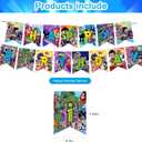 Cartoon Party Decorations, Birthday Party Supplies Includes Banner- Cake Topper - 24 Cupcake Toppers - 18 Balloons