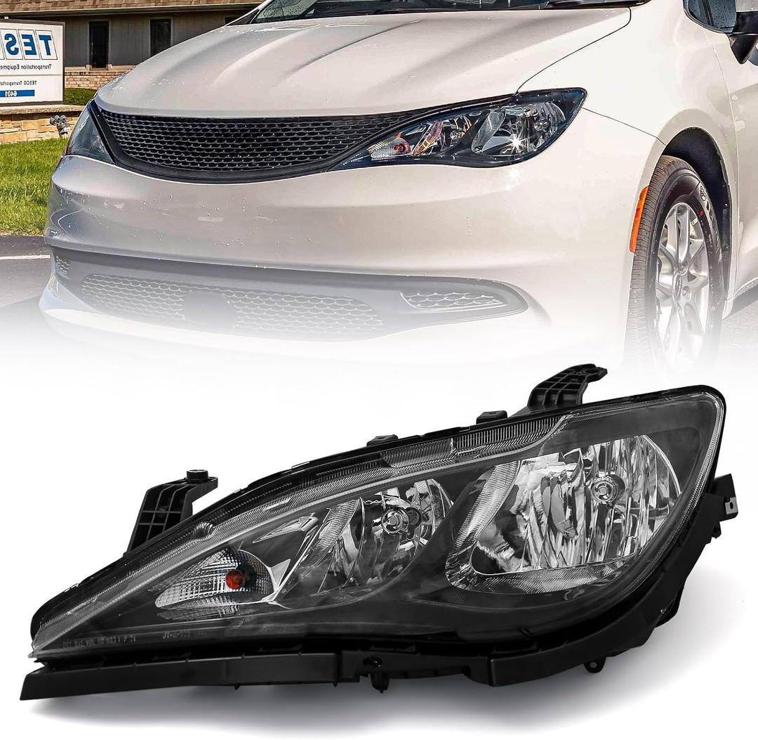 Huray Left Halogen Headlight Assembly Fit for Chrysler Pacifica 2017-2020 / Chrysler Voyager 2020-2024 LH OE Factory w/o Quad Headlamp Head Light Replacement for CH2502288 68228945AH Driver Side
