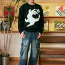 Laixton Mens Graphic Sweater Unisex Long Sleeve Knit Oversized Sweater Aesthetic Streetwear Casual Sweaters Tunic Tops (Black, L)