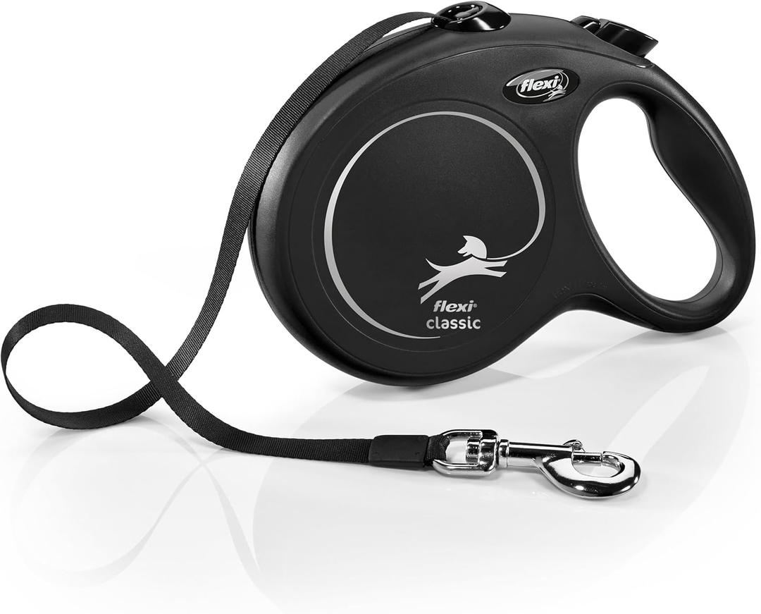 FLEXI New Classic Tape Retractable Dog Leash for Large Dogs Upto 110 lbs. 26 ft., Black | Tangle Free Pet Walking Leash with One-Handed Brake, Pause, Lock|German Quality Product