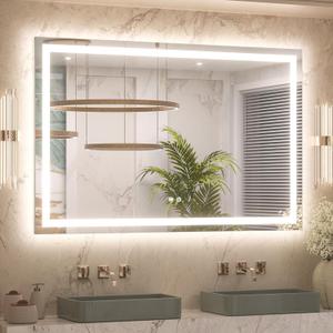 Keonjinn LED Mirror for Bathroom 48 x 30 Inch, Frontlit & Backlit Bathroom Vanity Mirror with 3 Color Lights, Lighted Bathroom Mirror with Anti-Fog, HD Tempered Glass, UL-Listed LED Driver, CRI90+