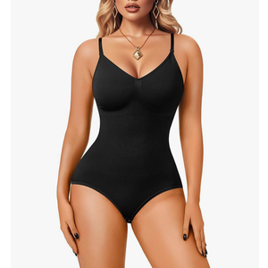 Irisnaya Full Body Shaper for Women Tummy Control Shapewear Bodysuit Tank Top V Neck Bra Leotard Butt Lifter (Black, X-Large)