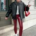 Ginasy Faux Leather Leggings for Women Tummy Control Stretch High Waist Pleather Pants with Thin Fleece Lined (Red)