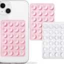 PKYAA 2 Pack Silicone Suction Phone Case Adhesive Mount, Strong Grip Holder for Selfies and Videos, Hands-Free Sticky Phone Grip for iPhone and Android, 2.17" x 3.15" (LightPink&White)