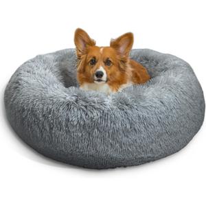 Best Friends by Sheri Original Calming Donut Dog and Cat Bed, Shag Faux Fur, Gray, Small (23x23) - Helps Provide Anxiety Relief for Pets (23.0"L x 23.0"W x 7.0"Th)