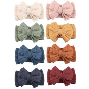 Niceye Handmade Baby Headbands Soft Stretchy Nylon Hair Bands with Bows for Newborn Infant Baby Toddler Girls (Navy Blue)