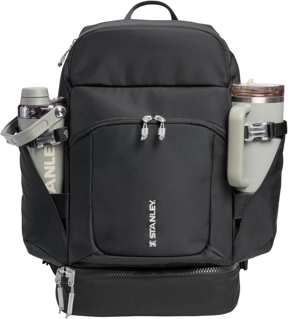 STANLEY Vitalize Backpack | Gym, Work & Travel Bag with Laptop Sleeve | Expandable Bottom Compartment | Tumbler & Water Bottle Pockets | Durable Recycled Fabric | Black