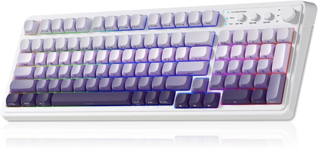 AULA S99 Wireless Keyboard, Tri-Mode Bluetooth/2.4GHz/USB-C Cute Creamy Gaming Keyboard with Number Pad RGB Backlit, Media Knob Custom Computer Keyboards for MAC Xbox PC Gamer - Gradient Purple
