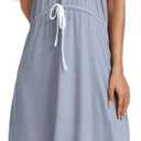 Women's Printed Nightgown, V-Neck Short Sleeve Midi Sleep Dress with Pockets, Loose Fit Comfortable Loungewear, L