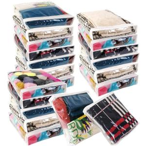 20Pcs Clear Vinyl Zippered Storage Bags, Small Blankets Storage Bags Plastic for T-shirt,Sweater Clothes, Thin Bed Sheet, Little Yarn etc Organizer with Zipper for Closet,10.5 x 10.5 x 2.4 Inch