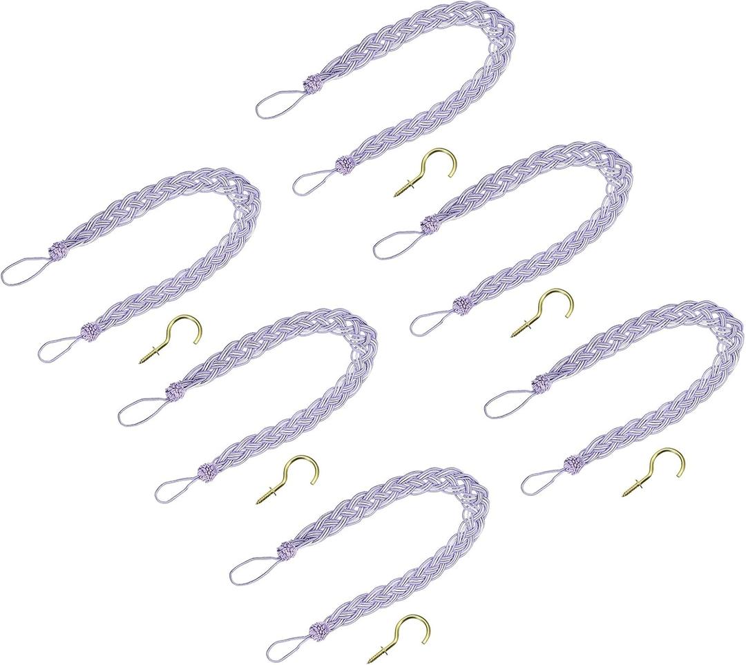 uxcell 6Pcs Curtain Tiebacks, 58cm/23 Braided Drapery Holdback Holder Decorative Rope Tie Back, Light Purple