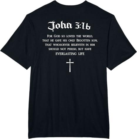 John 3:16 Christian Bible Verse WWJD Religious BACK DESIGN T-Shirt (Small, Black)