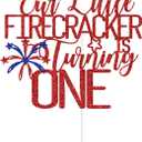 Our Little Firecracker is Turning One Cake Topper, One American Dude, Patriotic Happy 4th of July Independence Day Memorial Day 1st Birthday Party Decorations