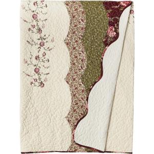 Brooke Embroidered Floral Quilted Bedspread, Lightweight Breathable All Seasons Bedding, King Size, Cream/Burgundy/Green