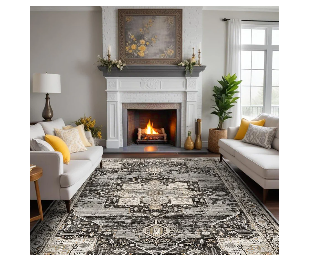 RUUGME Washable 8x10 Area Rugs - Large Rugs for Living Room Stain Resistant Carpet Vintage Rugs for Bedroom with Non Slip Backing Home Decor Floor Decoration Mat (8x10 Black)