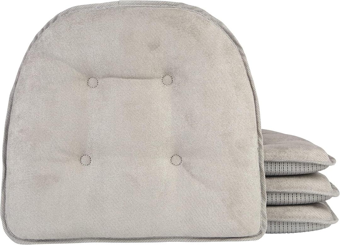 Klear Vu Omega Non-Slip Chair Cushions, Assembled in USA, U-Shaped Skid-Proof Seat Pads for Dining, Kitchen, Office, 15"x16", 4 Pack, Linear Gray