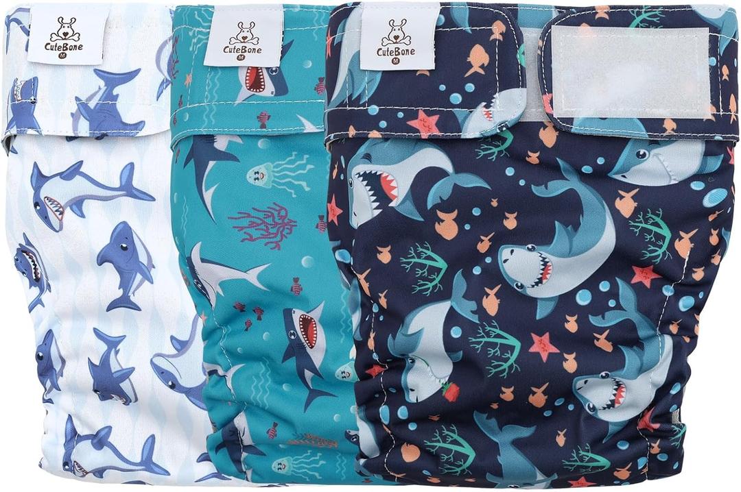 CuteBone Washable Dog Diapers Female No Tail Hole 3 Pack Reusable Doggie Period Training Pants for Docked-Tail Frenchie French Bulldog Boston Terrier Without Tail WWD25M