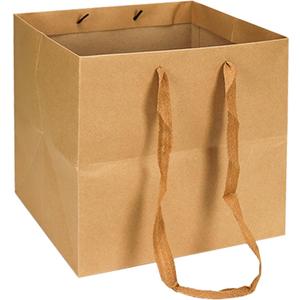 Aosric 12 Pack 12"x12"x12" Brown Square Gift Bags with Ribbon Handles – Reusable Thick Paper Bags for Boutique Shopping, Premium Gifts, Birthdays, Weddings, Baby Showers, Parties & Retail