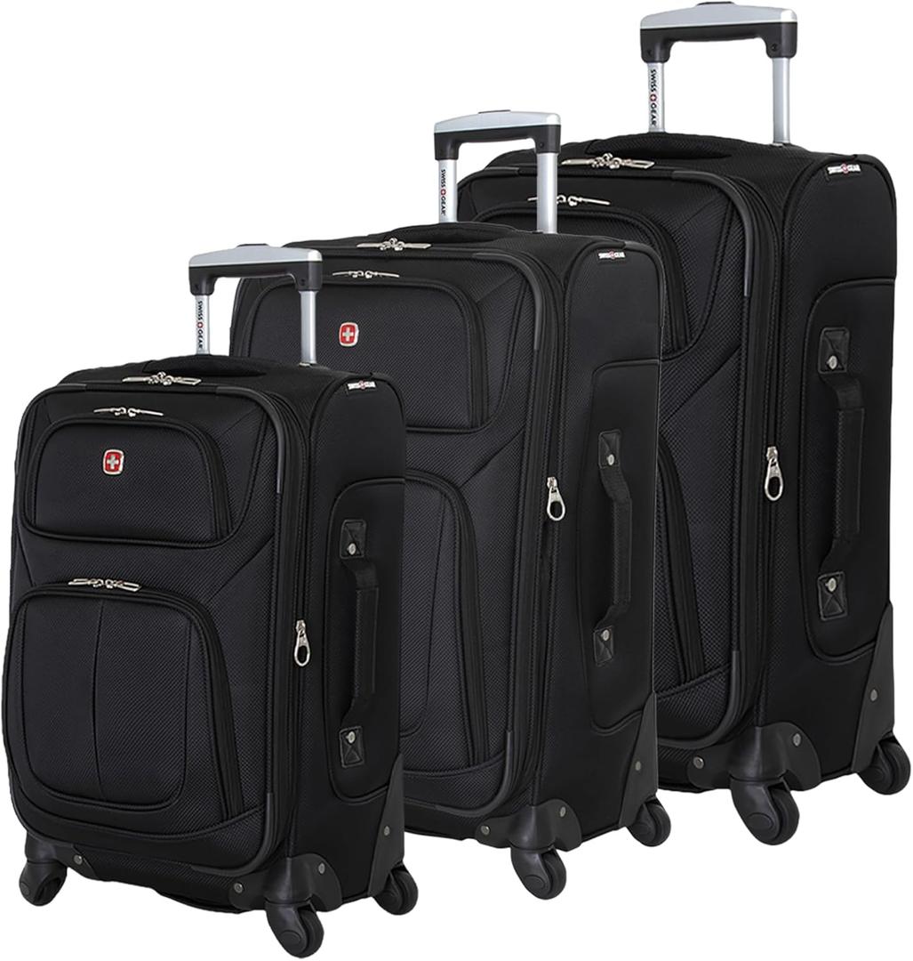 SWISSGEAR Sion Softside Expandable Spinner Luggage Durable Lightweight Travel Suitcase, Black, 3-Piece Set (21/25/29)